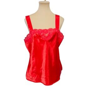 Wondermaid  Red Lace Trim Satin Cami Top Size 42 Vintage Lingerie Romantic